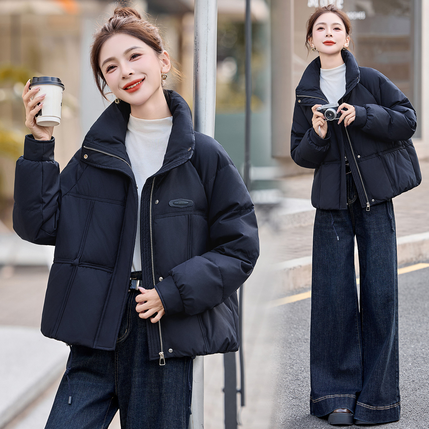 2026年冬季无帽立领加厚保暖时尚羽绒服干练总裁女装禅意仙气飘飘