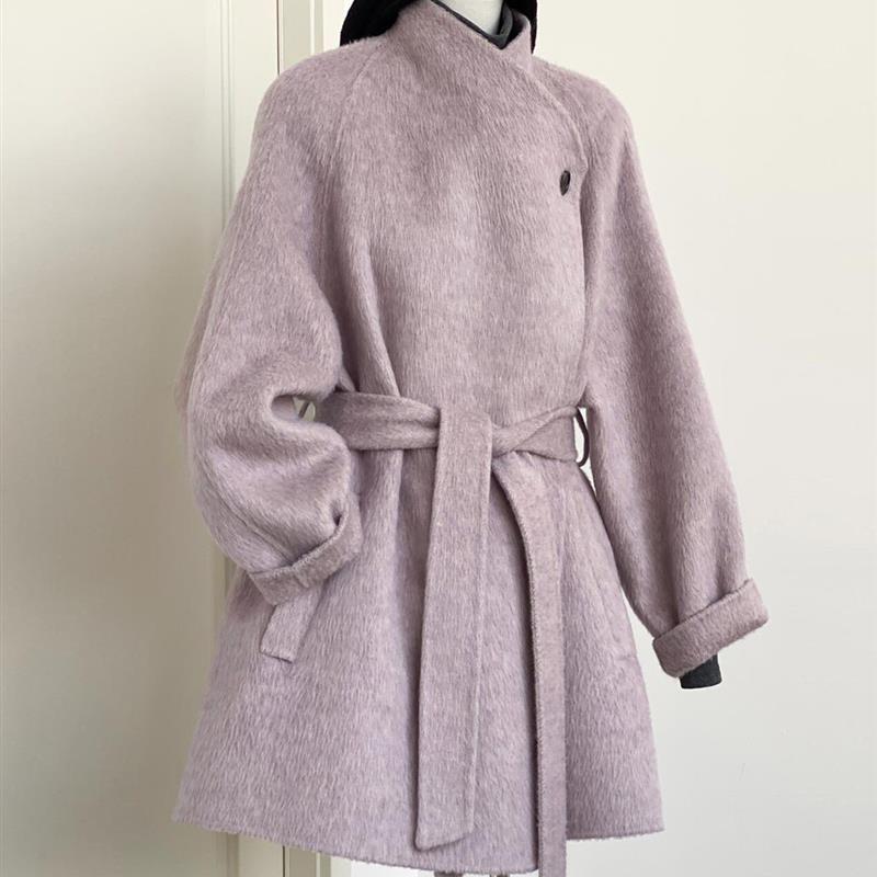 高级感系带呢子大衣女2025秋冬新款毛呢外套小个子赫本风气质韩系