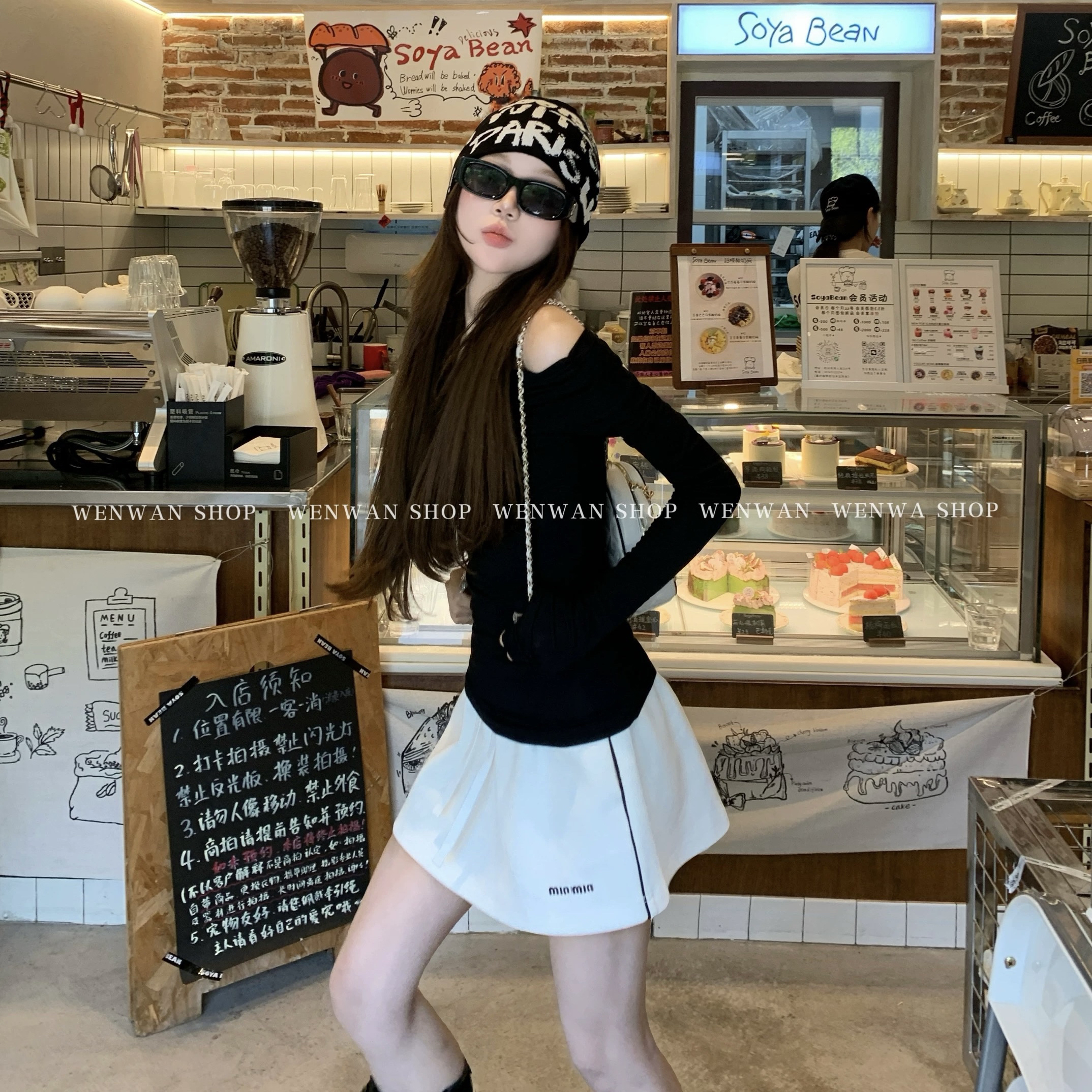 【绝搭单品】字母刺绣白色抽绳经典百搭A字半身裙