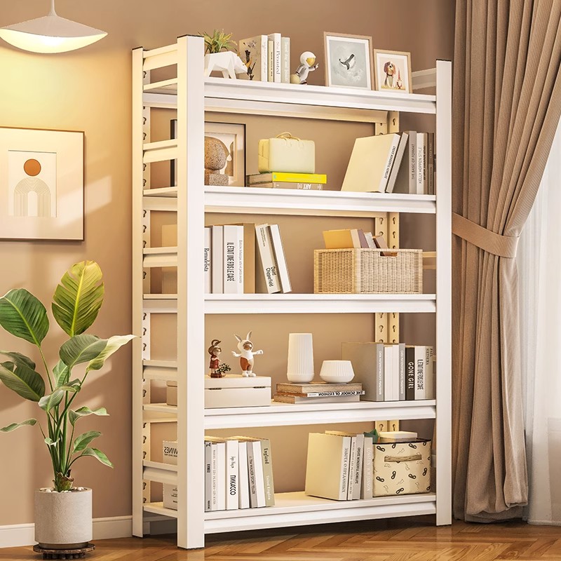 家用钢制书架简易多层落地一体靠墙置物书柜客厅收纳架子钢制货架