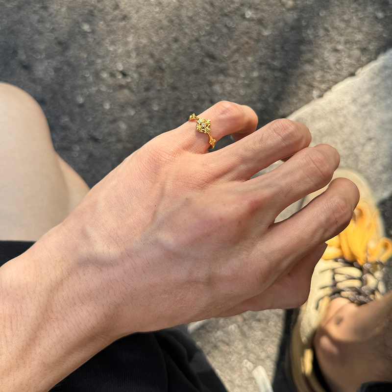 925银戒指 原创鸢尾花系列尾戒男女小拇指小众纯银可调节小指戒指