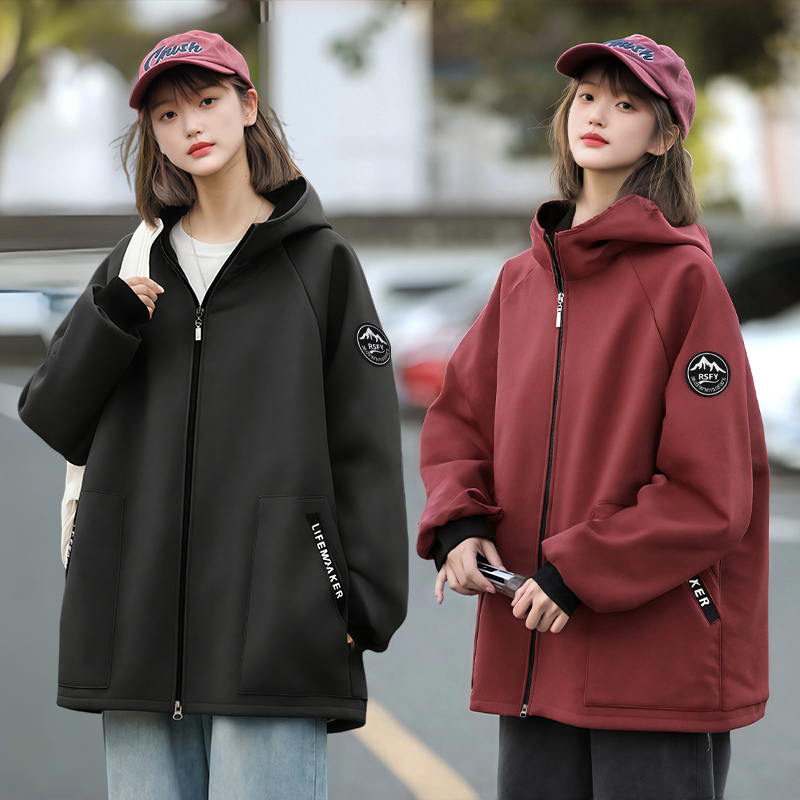 加绒长袖围裙男女同款定制logo时尚印字防污工作服保暖罩衣可外穿