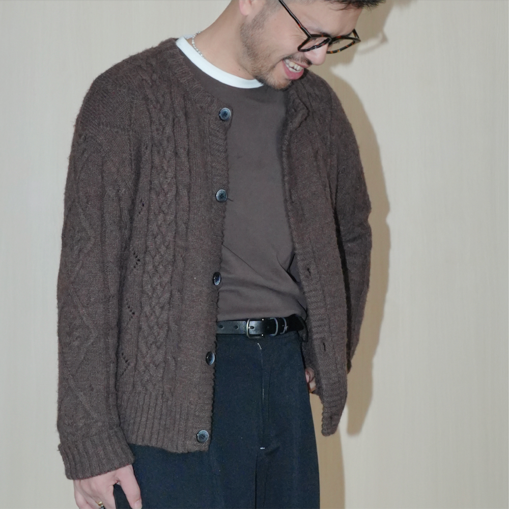 TIAS粗纺微廓羊毛复古绞花毛衣T234004【25AW】