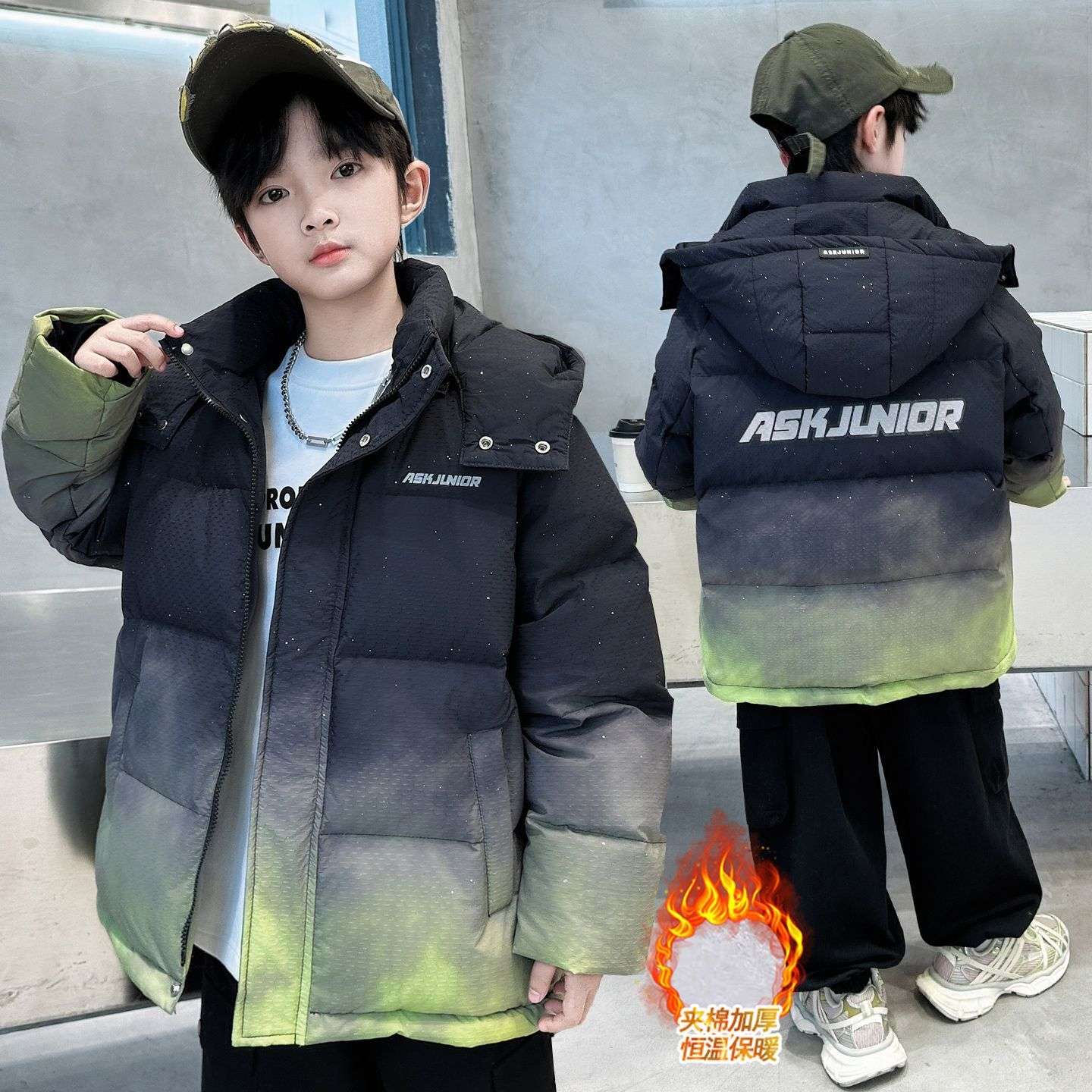 英式【断码】男童连帽外套冬装加厚保暖新款儿童装棉服冬季中大童