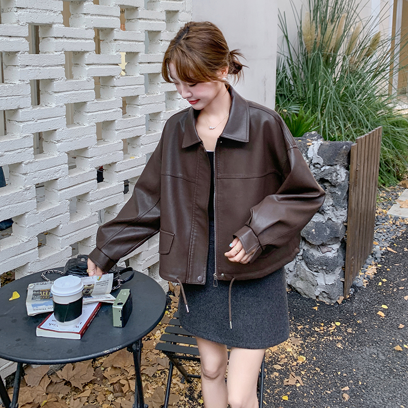 咖色复古蛋白皮夹克外套女短款2025春装新款减龄小个子炸街小皮衣