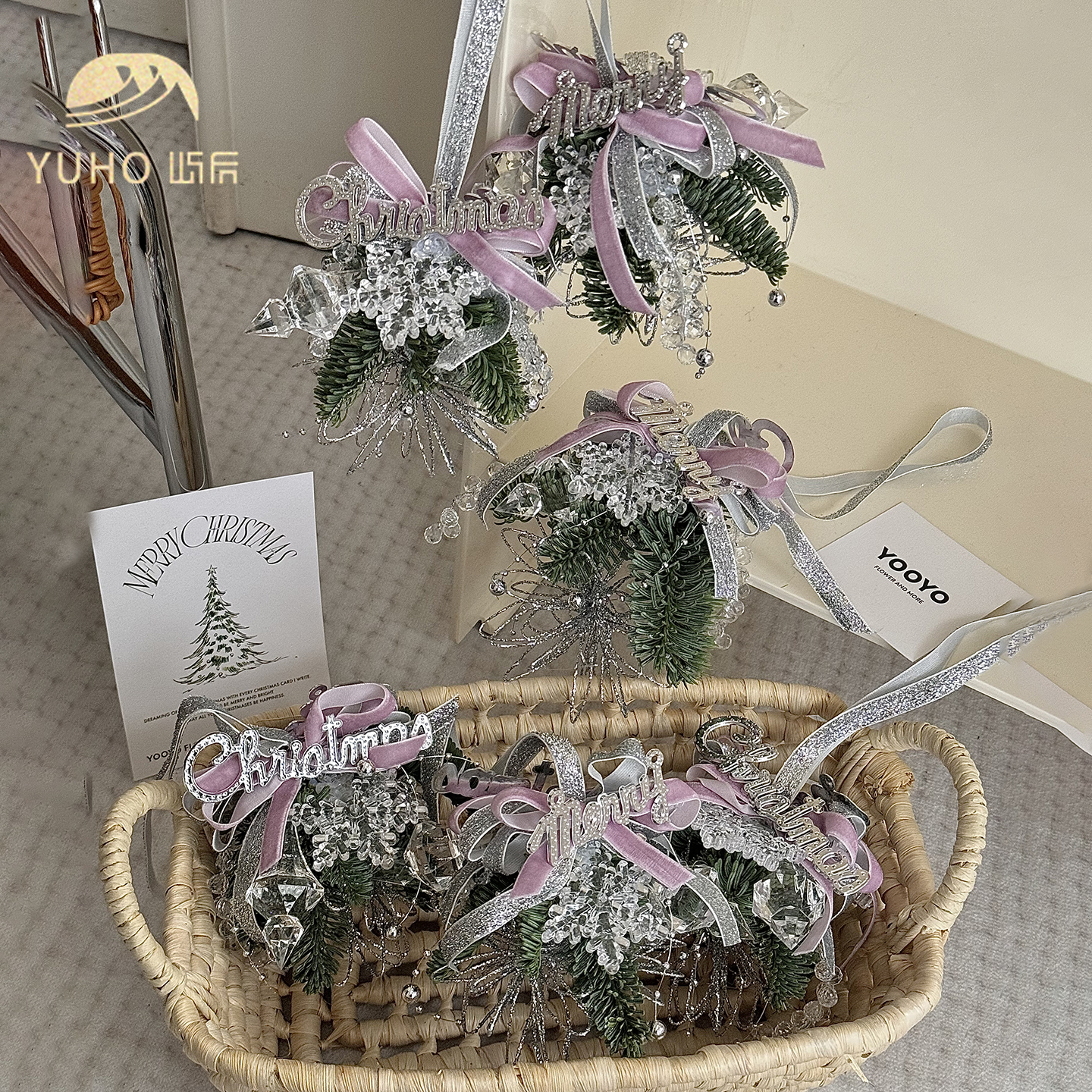 屿后 【紫水晶】圣诞车挂材料包一路平安车载水晶diy挂饰花艺材料