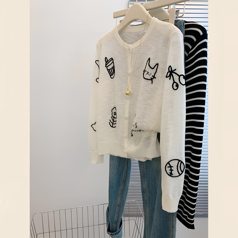 无法抗拒的质感~卡通刺绣针织开衫秋季新款小众宽松显瘦毛衣外套