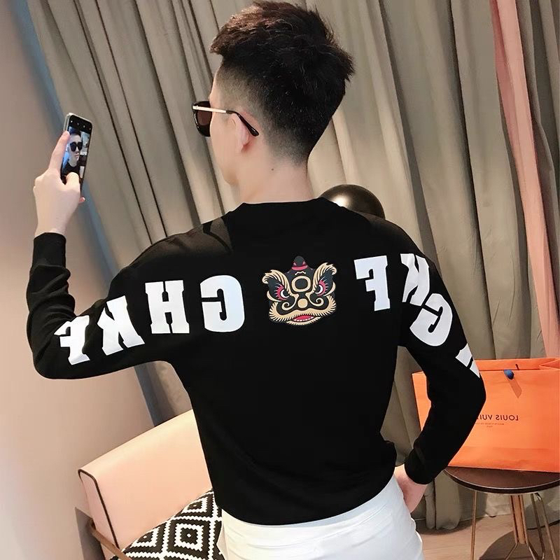 新款卫衣百搭帅气男士圆领套头印花打底衫长袖T恤潮流上衣秋冬款