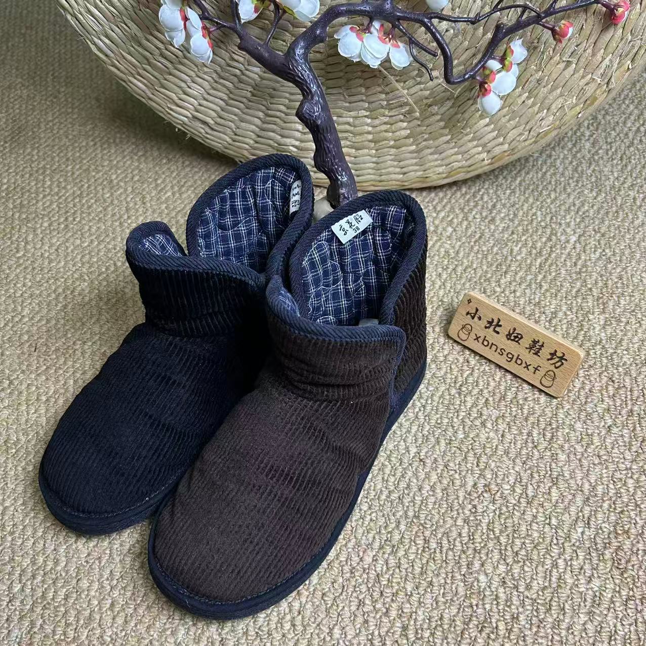 小北妞冬季新款中帮一脚蹬千层底棉花鞋透气软底女棉花鞋冬季棉鞋