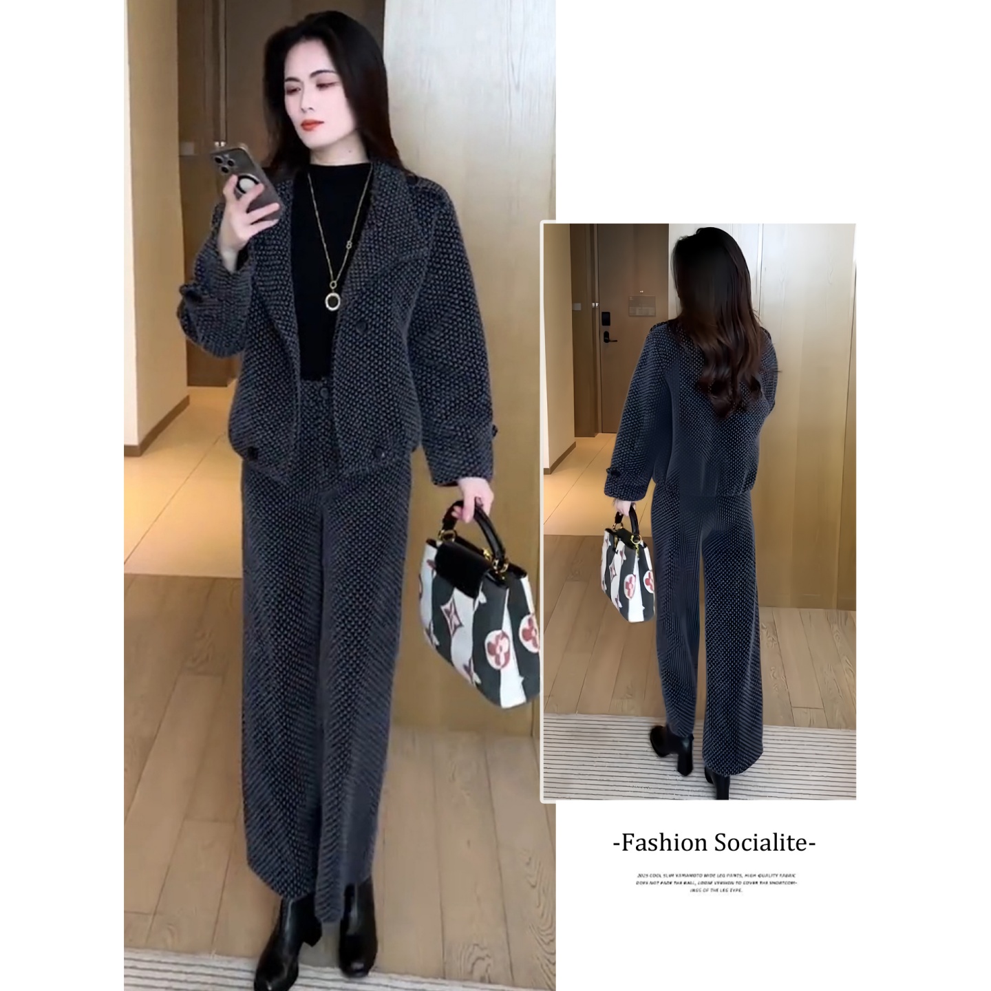 拉夏贝尔小香风套装女2025新款秋冬季爆款高端时髦洋小洋装两件套