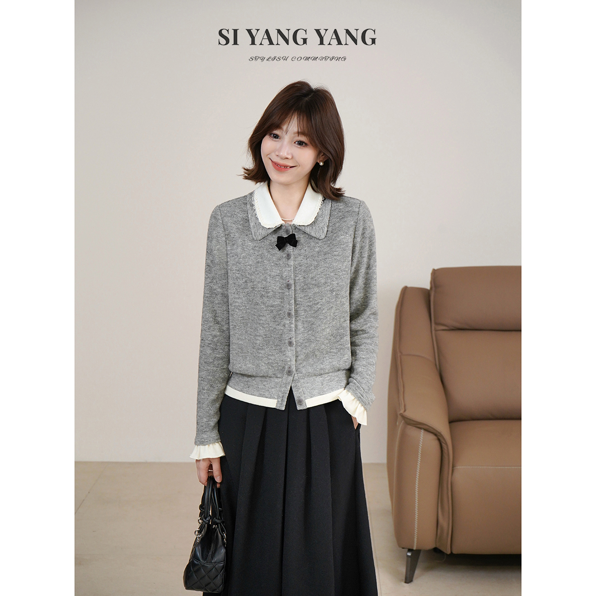 斯洋洋SIYANG冬季TR混纺针织双层领设计通勤百搭上衣SY511A007SYY