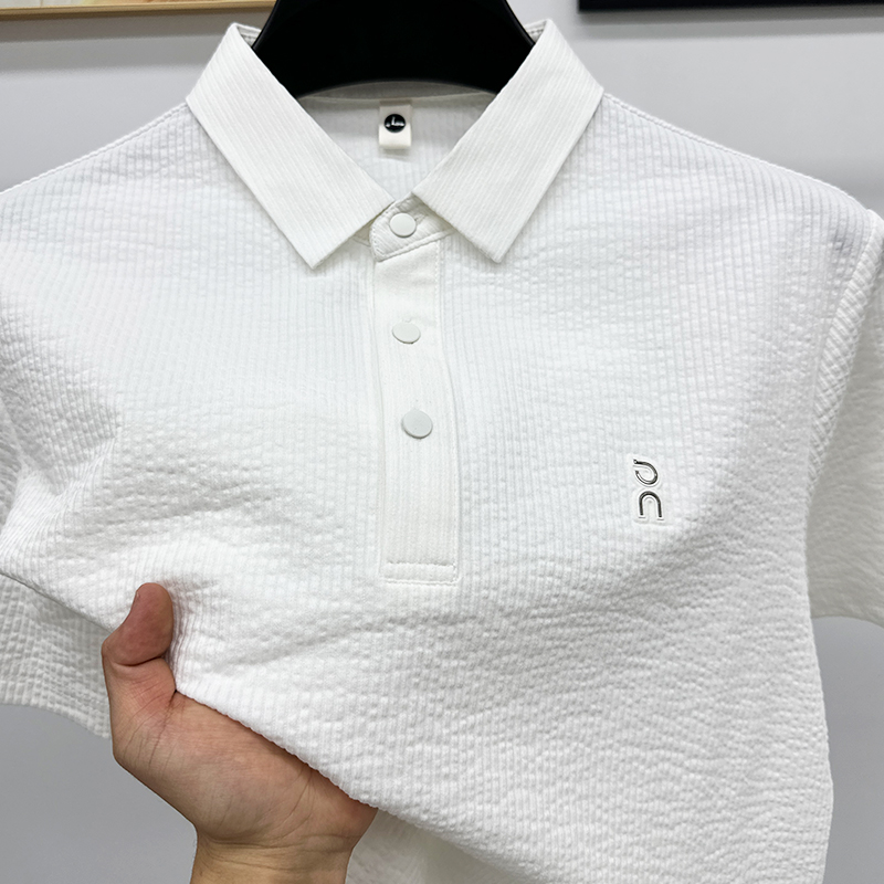 CATIA SELI夏装短袖男士泡泡衫透气纯色棉麻气质POLO衫高端半袖潮