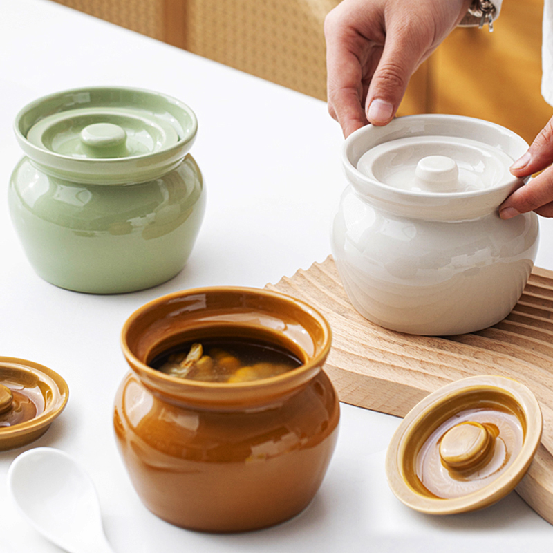 瓦罐汤炖盅家用隔水炖一人份蒸盅沙县小吃老式带盖陶瓷煨汤小瓦罐