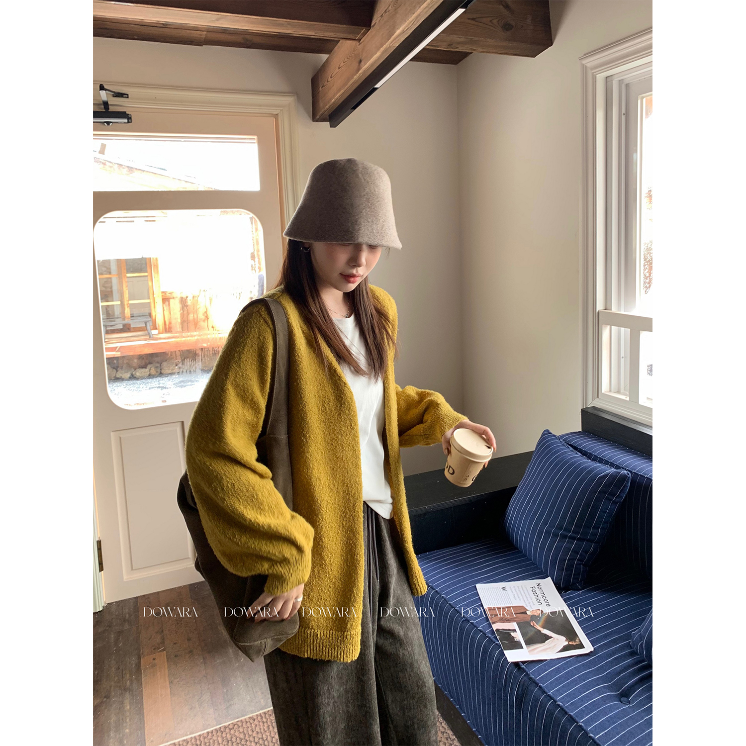 大婉酱微胖定制韩系软糯宽松慵懒毛织上衣女秋冬高级感开衫2855D