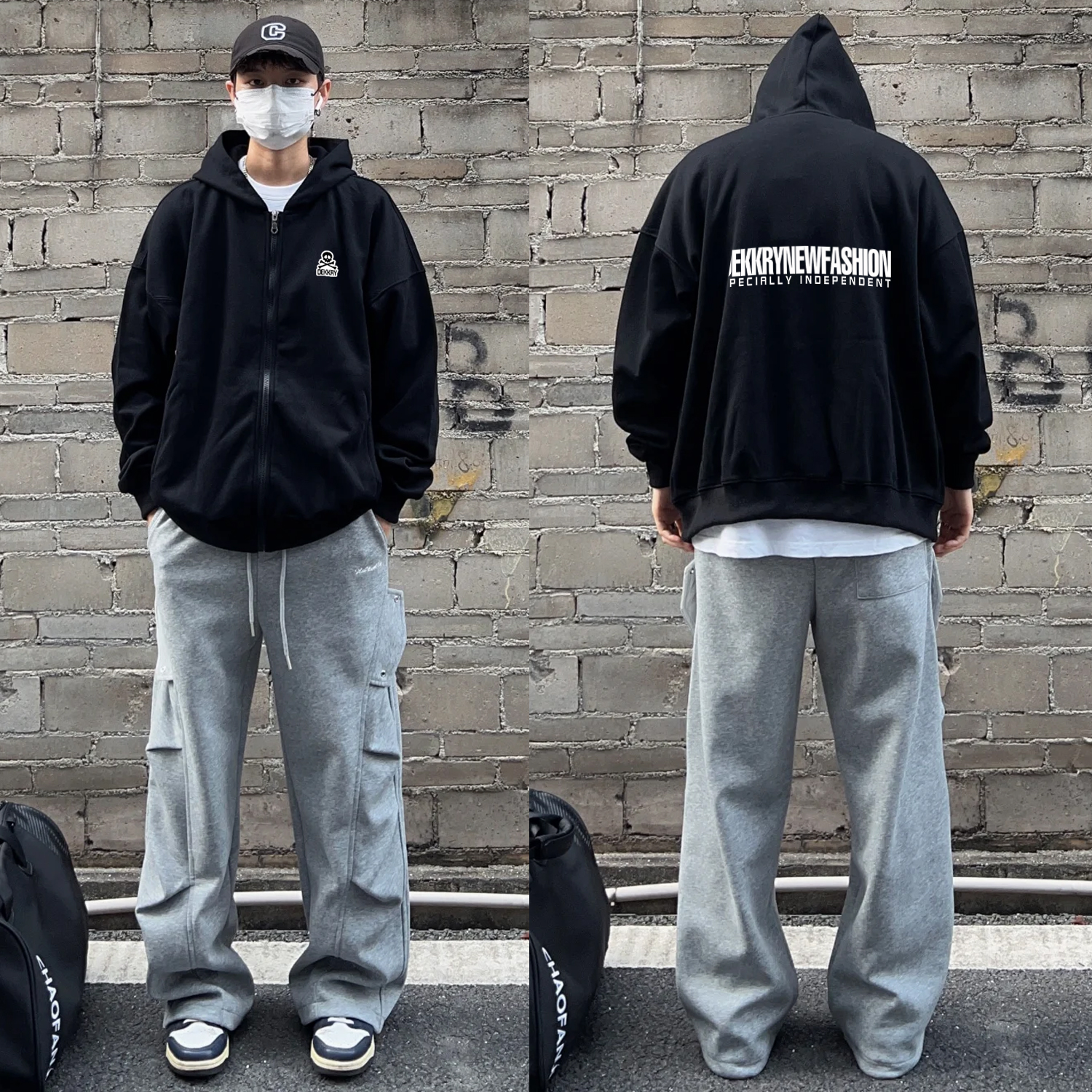 美式个性骷髅头字母印花开衫卫衣男女秋冬季休闲百搭情侣拉链外套