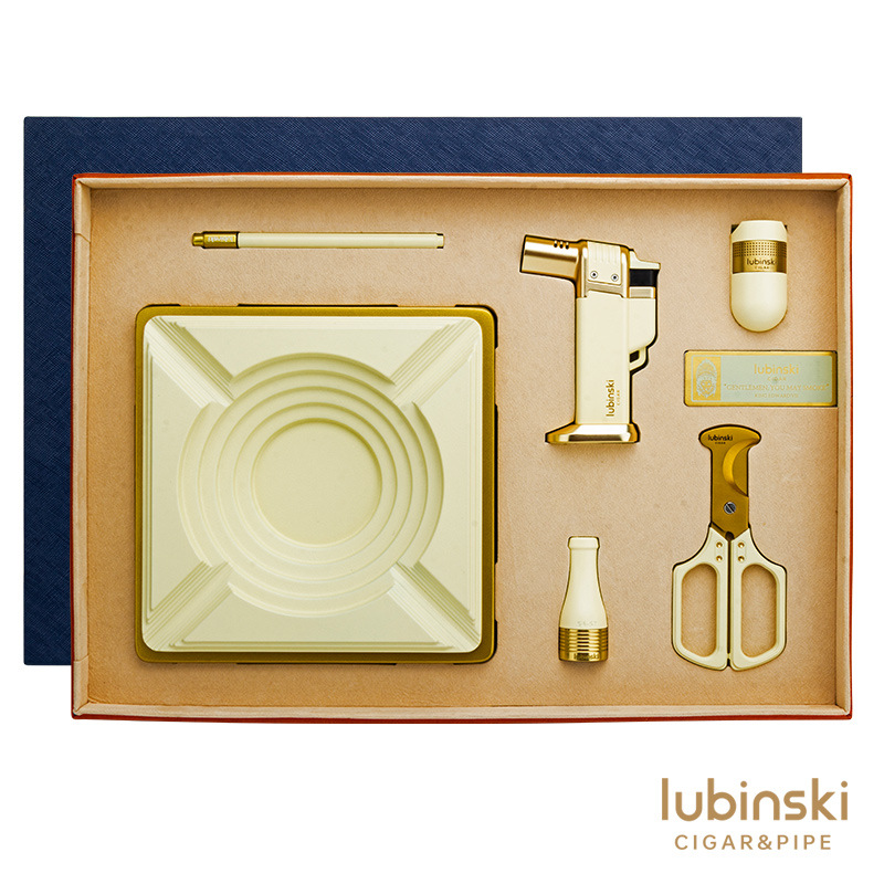 LUBINSKI六件套雪茄工具套装剪刀烟缸火机鲁宾斯基雪茄配件礼盒装