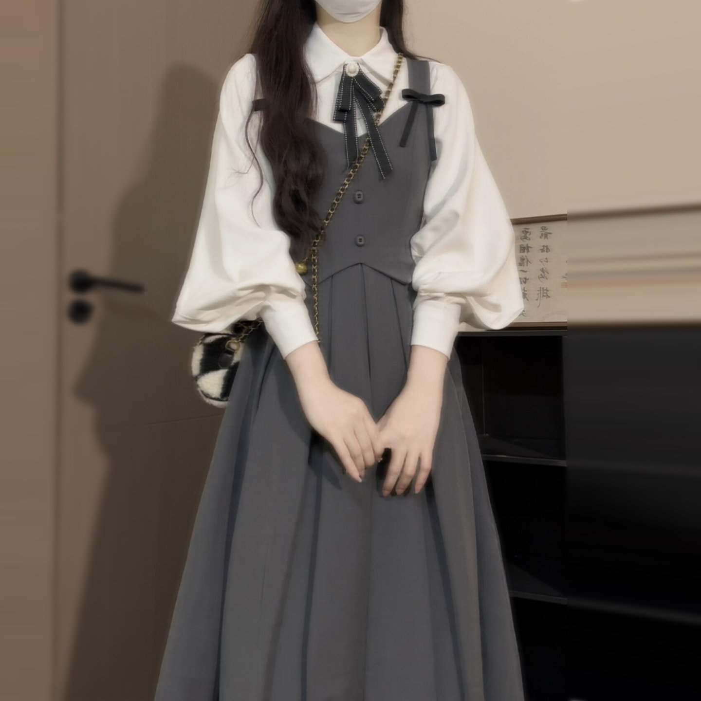 韩系学院风秋季氛围感穿搭套装2025新款秋冬独特超好看子女连衣裙