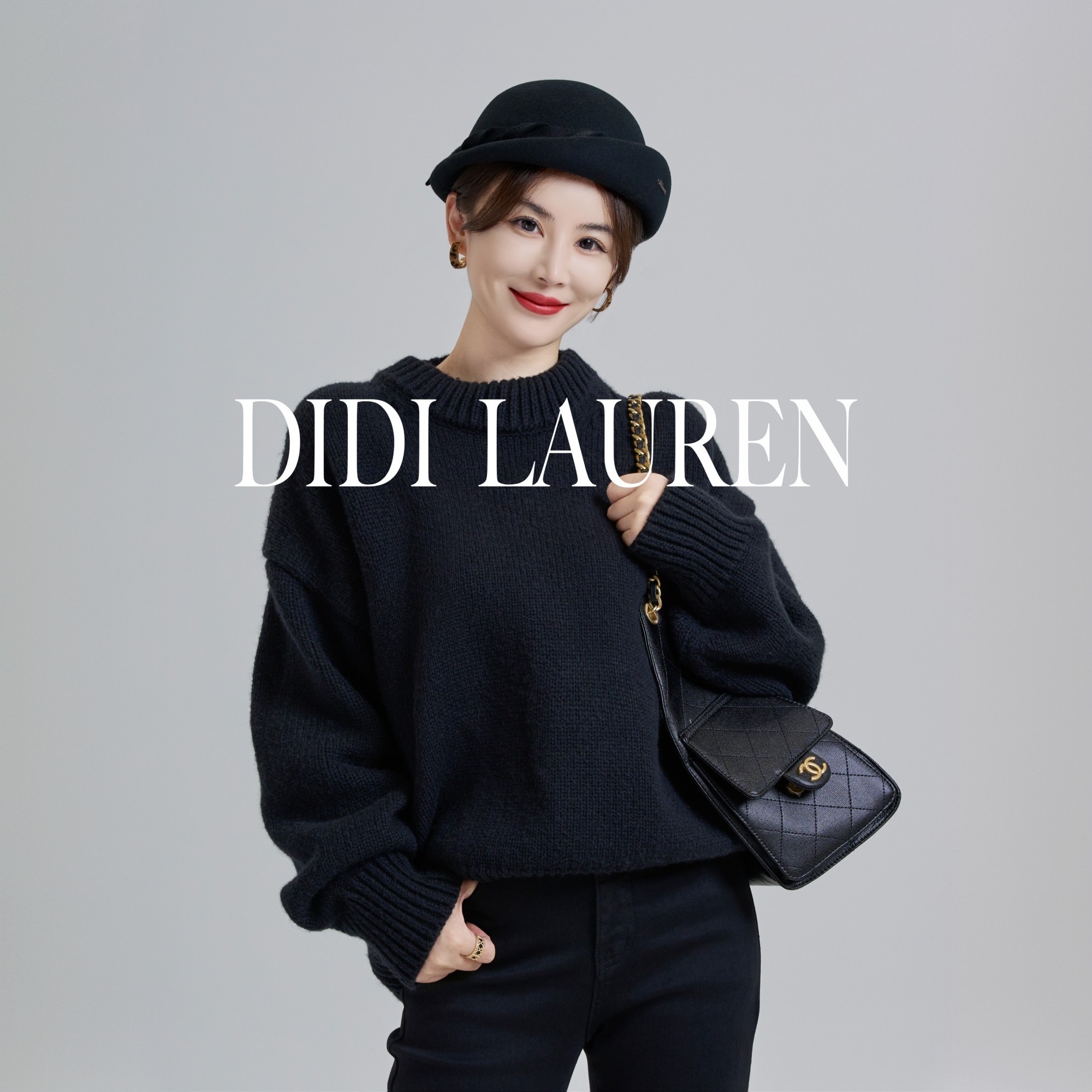 DIDI LAUREN“舒适派”简约慵懒百搭款黑色羊毛套头毛衣