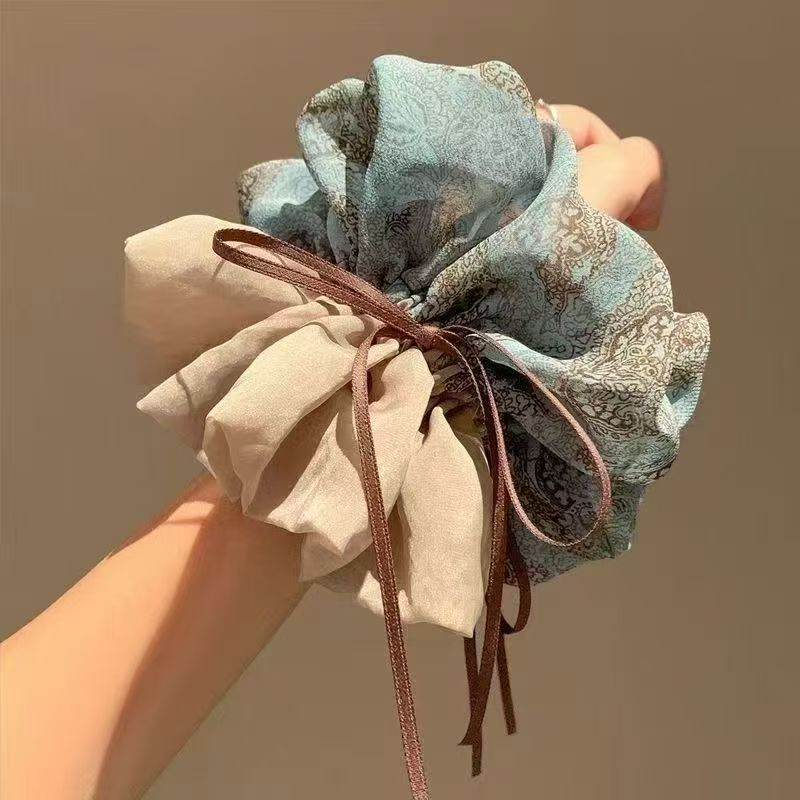 高级感复古碎花发圈蝴蝶结双层大肠圈丸子头绳气质低马尾皮筋发饰