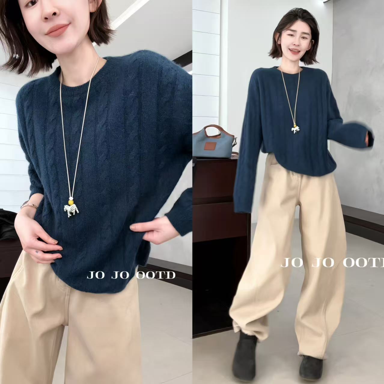 玖了个玖 2025冬款 极简百搭立体麻花编织圆领针织毛衣 2512C8837