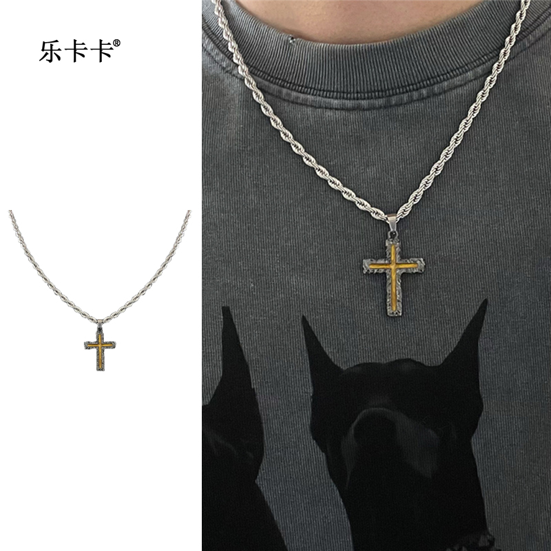 钛钢项链 字母嘻哈小众设计感十字架熔岩男款项链女冷淡风锁骨链