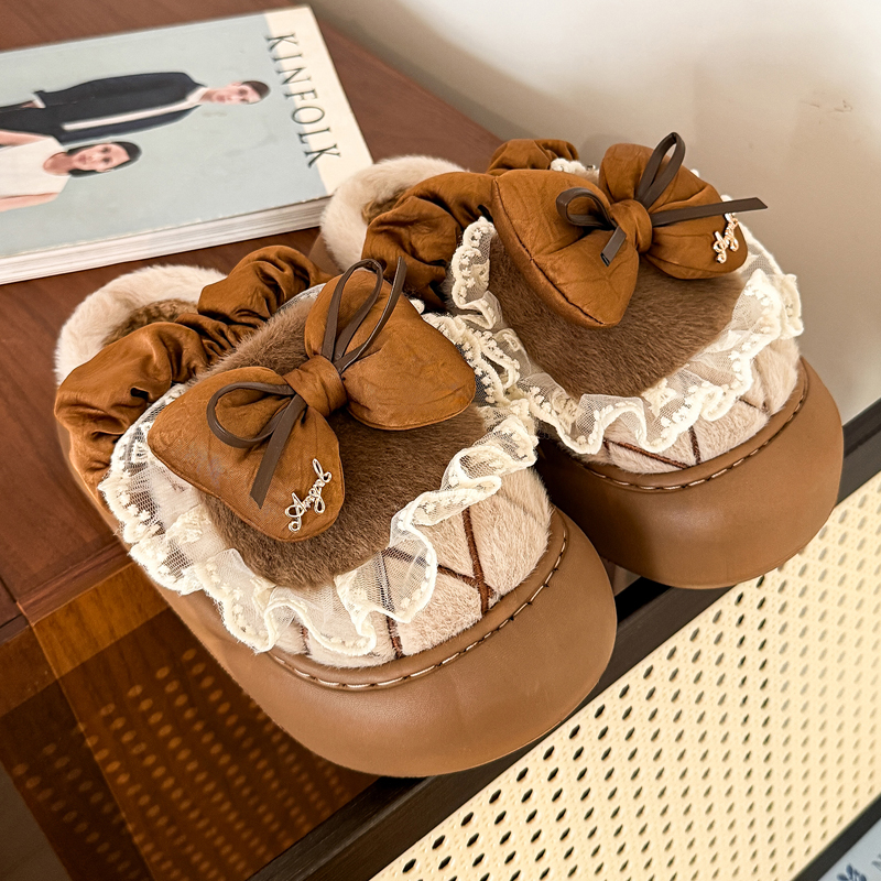 女士冬季可爱蝴蝶结棉拖鞋2025新款爆款室内居家毛绒保暖棉拖女款