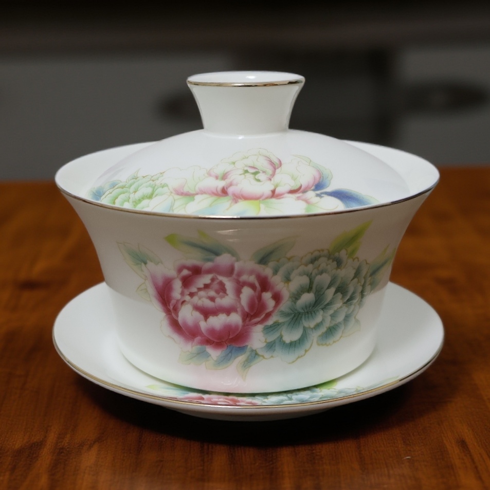 高档轻奢骨瓷三才盖碗陶瓷茶具家用泡茶碗防烫茶杯4.5盖碗320ml