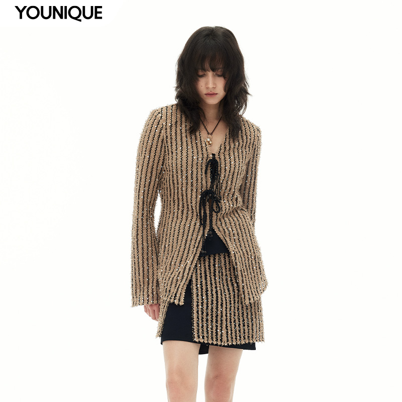 【MONSTERMING】新品25秋冬钩织条纹开衫半裙短裙女