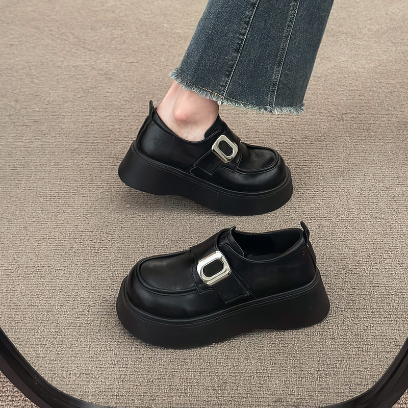 厚底增高小皮鞋女学院风2025春秋新款ins百搭小众一脚蹬乐福鞋女