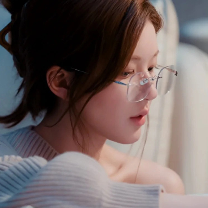 许我耀眼许研同款无框眼镜女度数可配纯欲清冷感高智感防蓝光镜架