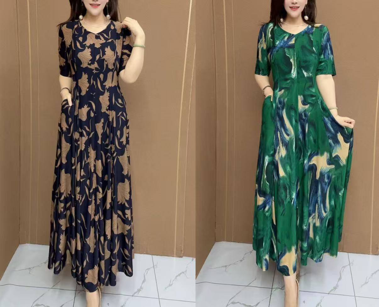 夏季新款遮肚显瘦大码过膝时尚气质女装连衣裙