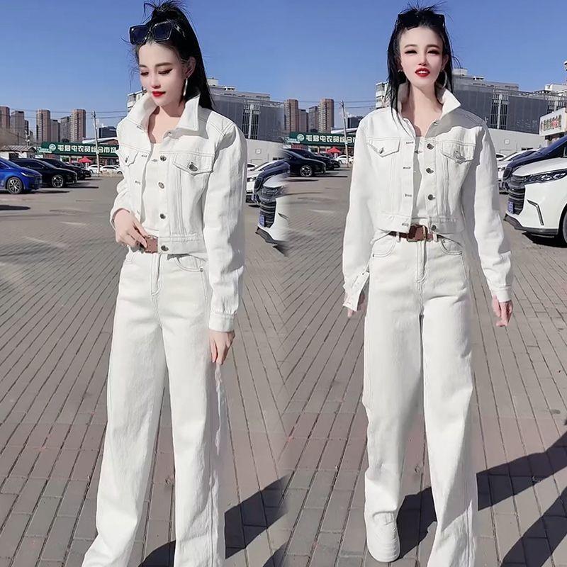 2025洋气高级感女春宽松大码显瘦时尚网红牛仔套装棉20%聚酯纤维8