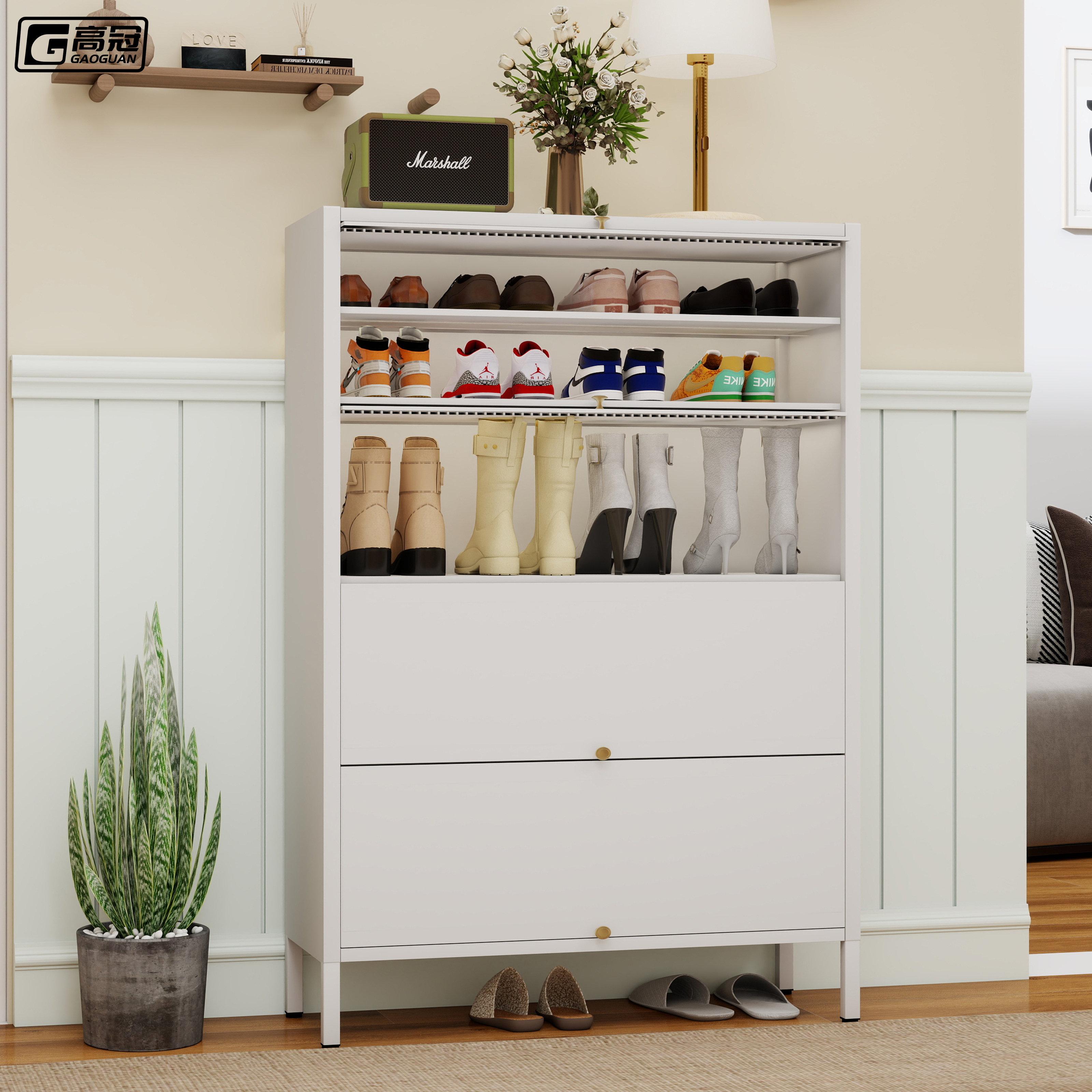 加厚款平门钢制鞋柜入户玄关门口落地多层防尘大容量收纳鞋柜