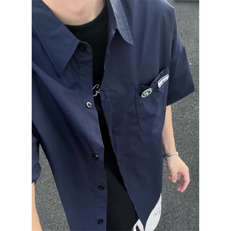 1404-1-9139-p50时尚新款港风新中式平铺休闲衬衫宽松复古衬衣ins