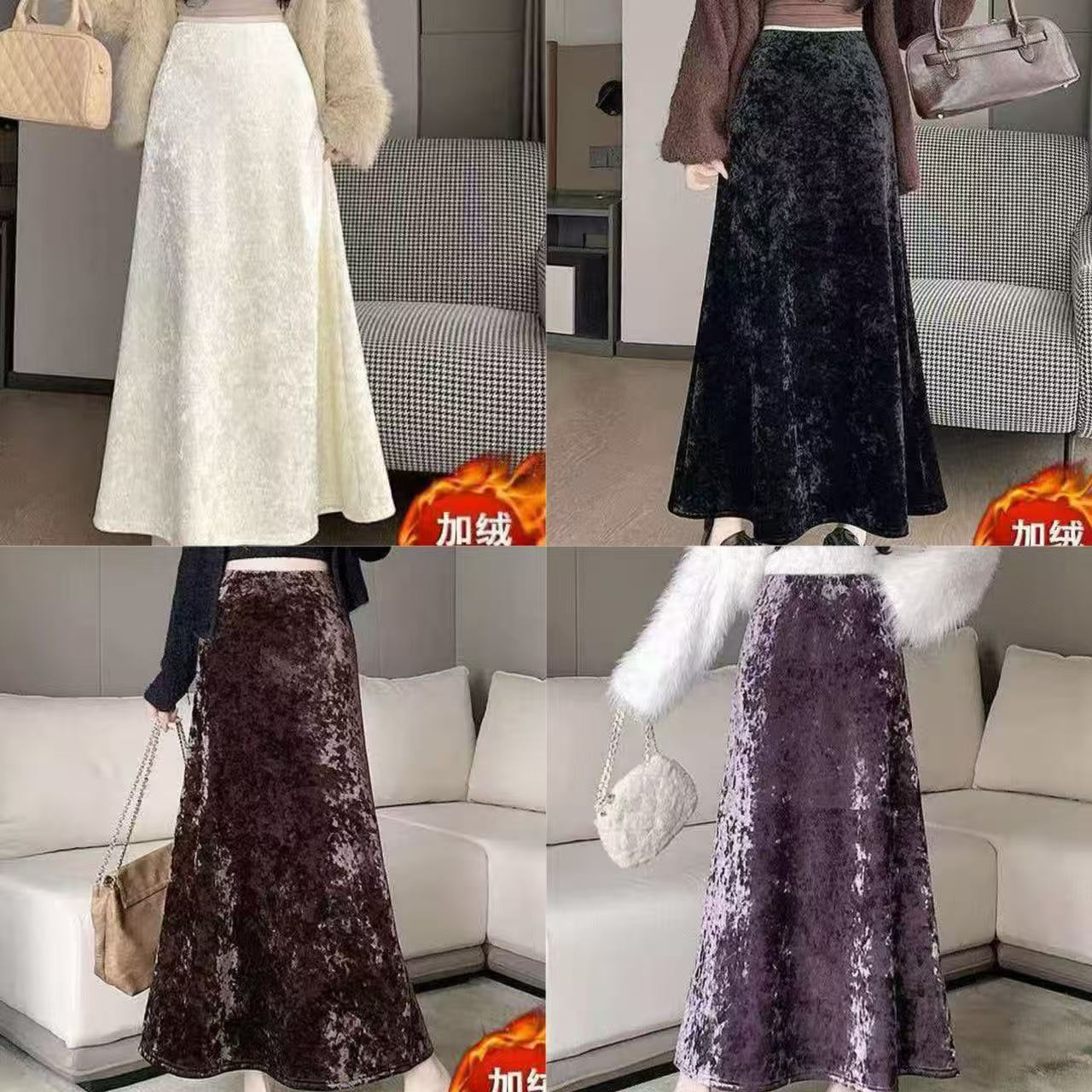 9322A字版抓绒秋冬小波浪半身裙