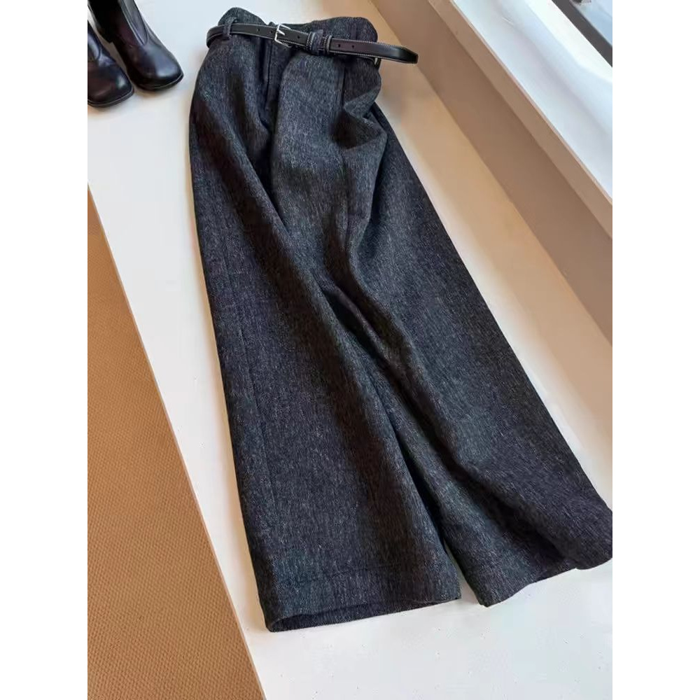 非常难遇的裤型！黑灰色高腰休闲裤子2025秋季显瘦直筒阔腿长裤女