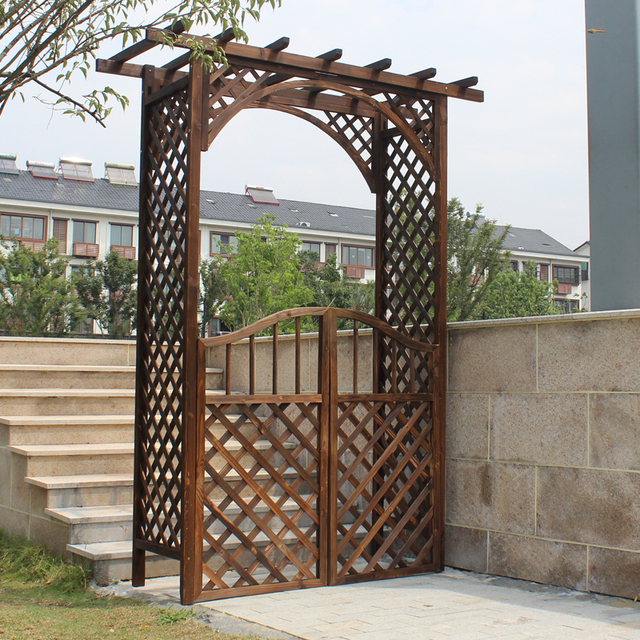 室外拱门爬藤花架防腐木庭院装饰门花园栅栏围栏门网格户外葡萄架