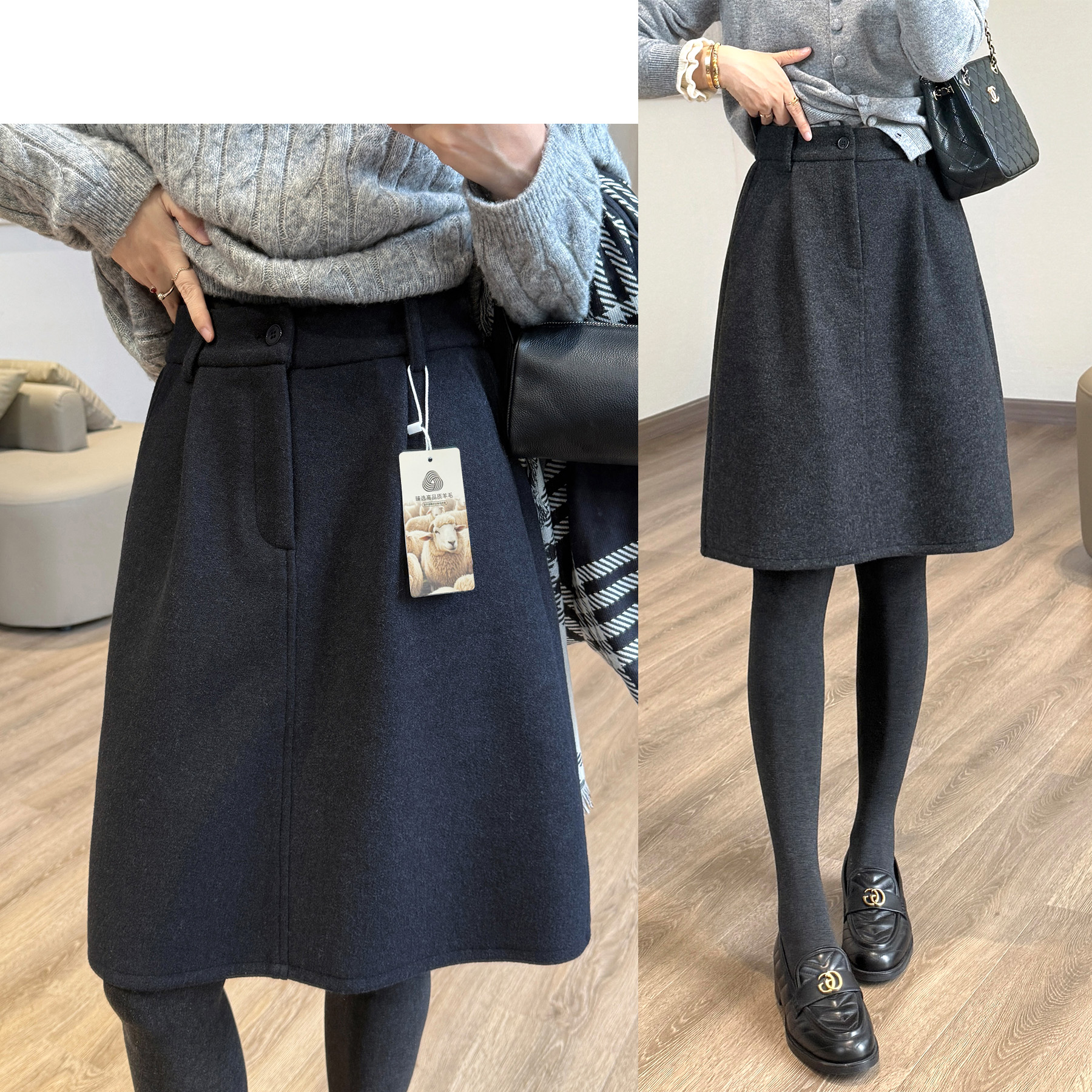 靓小靓【原创】藏肉花苞中裙 羊毛半身裙简约通勤短裙秋冬毛呢裙