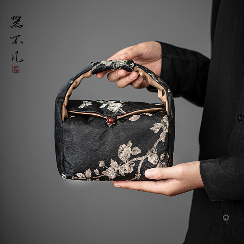 织锦布艺提梁收纳包旅行茶具便携一壶两杯加厚茶壶茶杯布袋