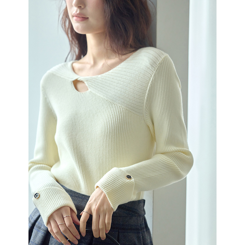 原水春季短款镂空内搭打底衫针织衫洋气毛衣女2024新款上衣W43059