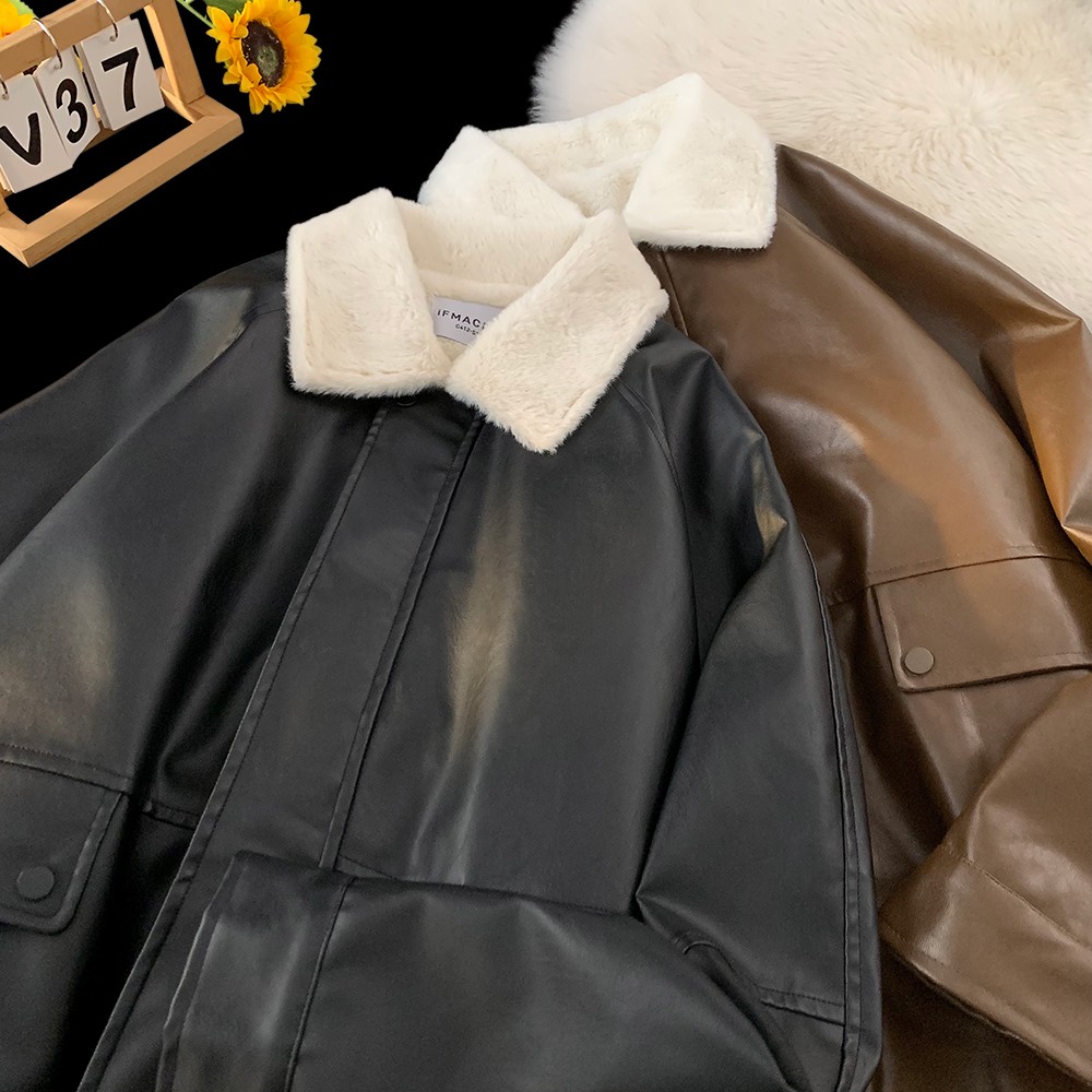【保暖搭子】美式复古加绒保暖皮外套2025秋冬vintage百搭皮衣夹克
