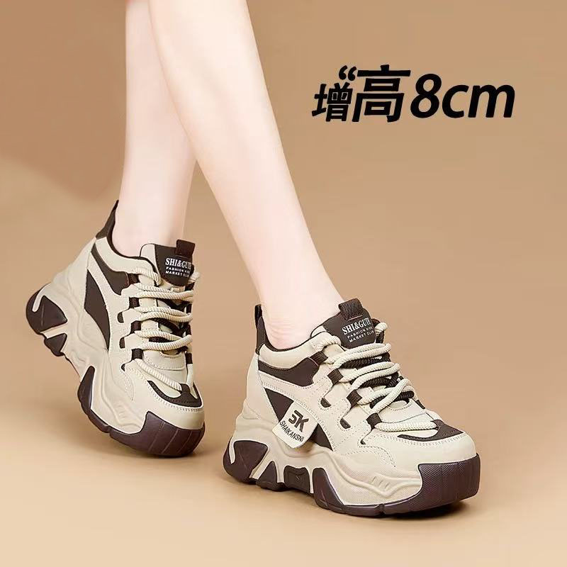 8CM老爹鞋女2025新款爆款春季厚底超轻便运动内增高女鞋百搭时尚i