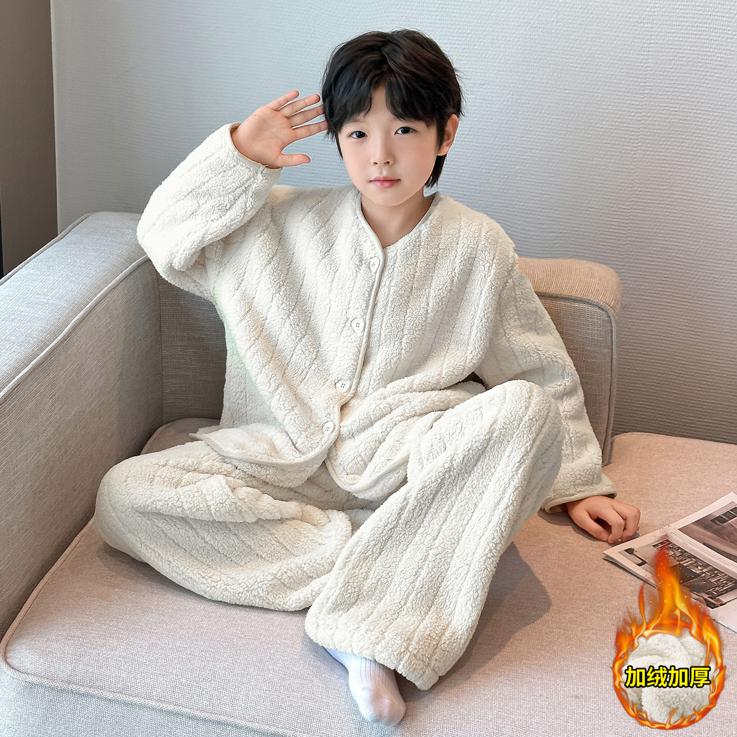 男童睡衣秋冬10岁至15岁男孩法兰绒家居服儿童大童洋气珊瑚绒套装