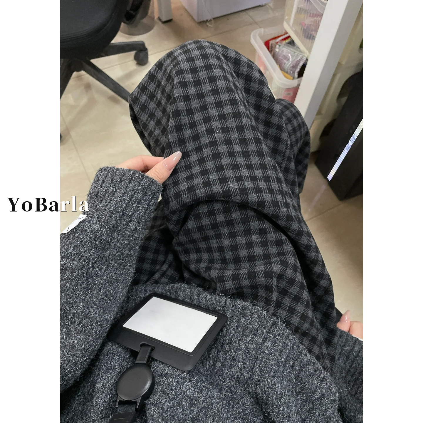 黑灰色格子休闲直筒裤女秋冬加绒大码胖mm宽松显瘦慵懒垂感阔腿裤