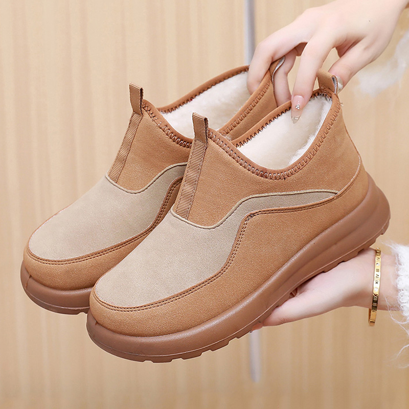 绵羊毛雪地靴2025冬款女士加绒棉鞋轻便防滑双拼色时尚百搭一脚蹬