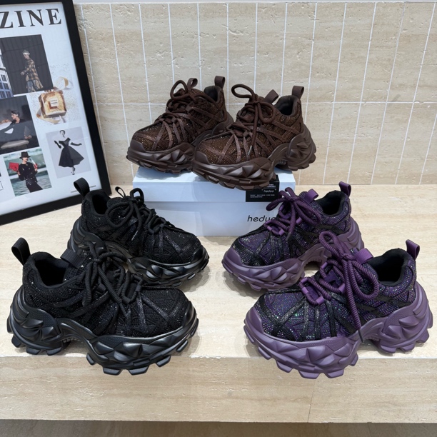 朵9663-5新款重工满钻拉花鞋带老爹鞋底厚6公分舒适洋气时尚休闲