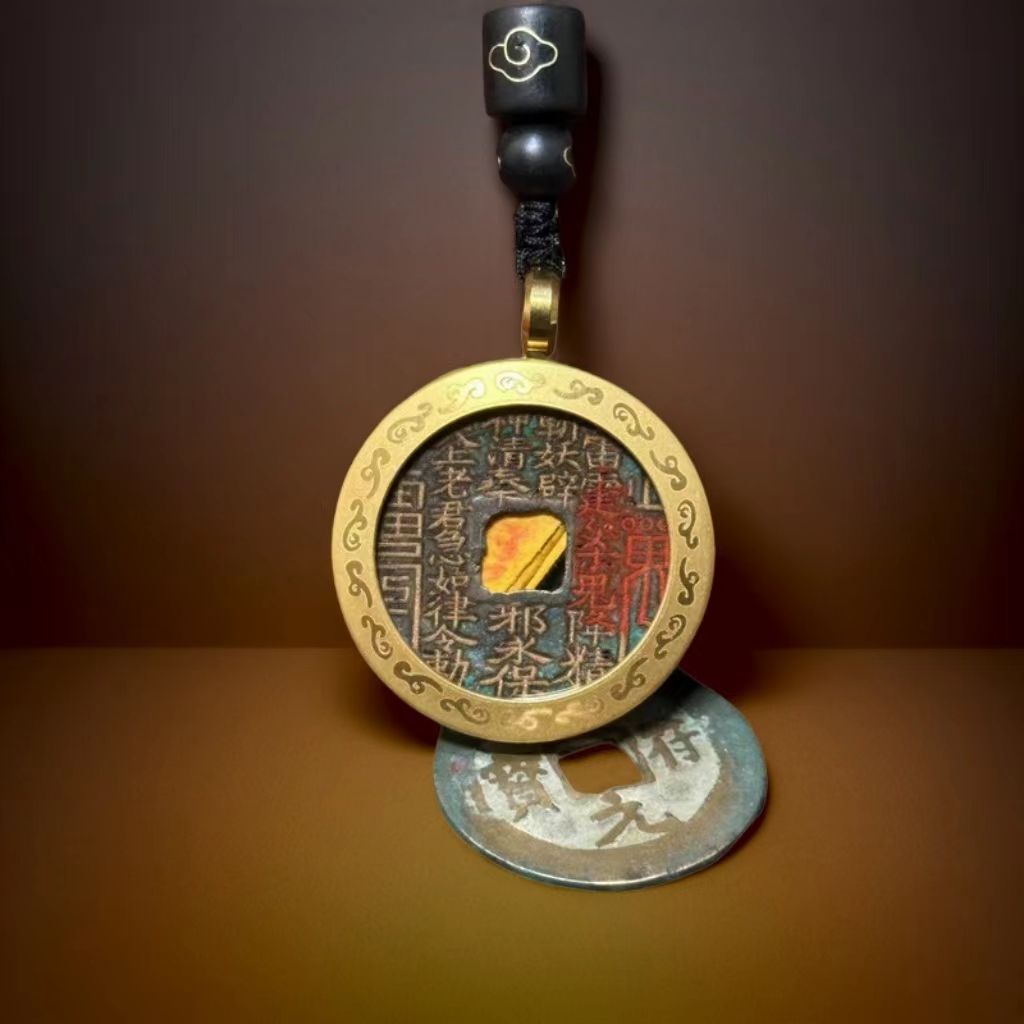 铜吊坠 老铜祥符山鬼花钱雕刻吊坠饰品时尚复古传承项坠