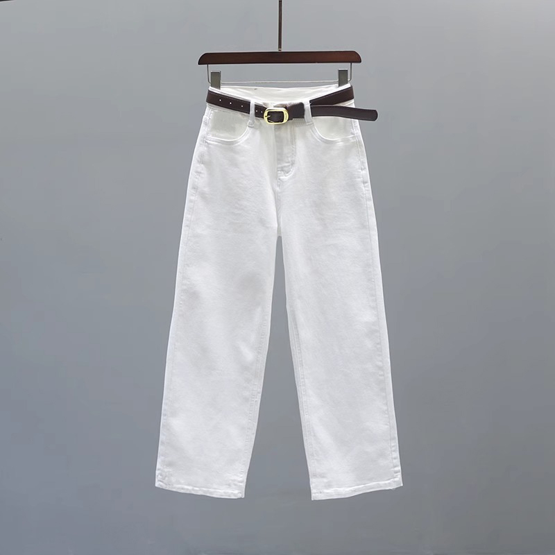 白色直筒阔腿牛仔裤子女款爆款2025秋季新款宽松网红窄版拖地裤
