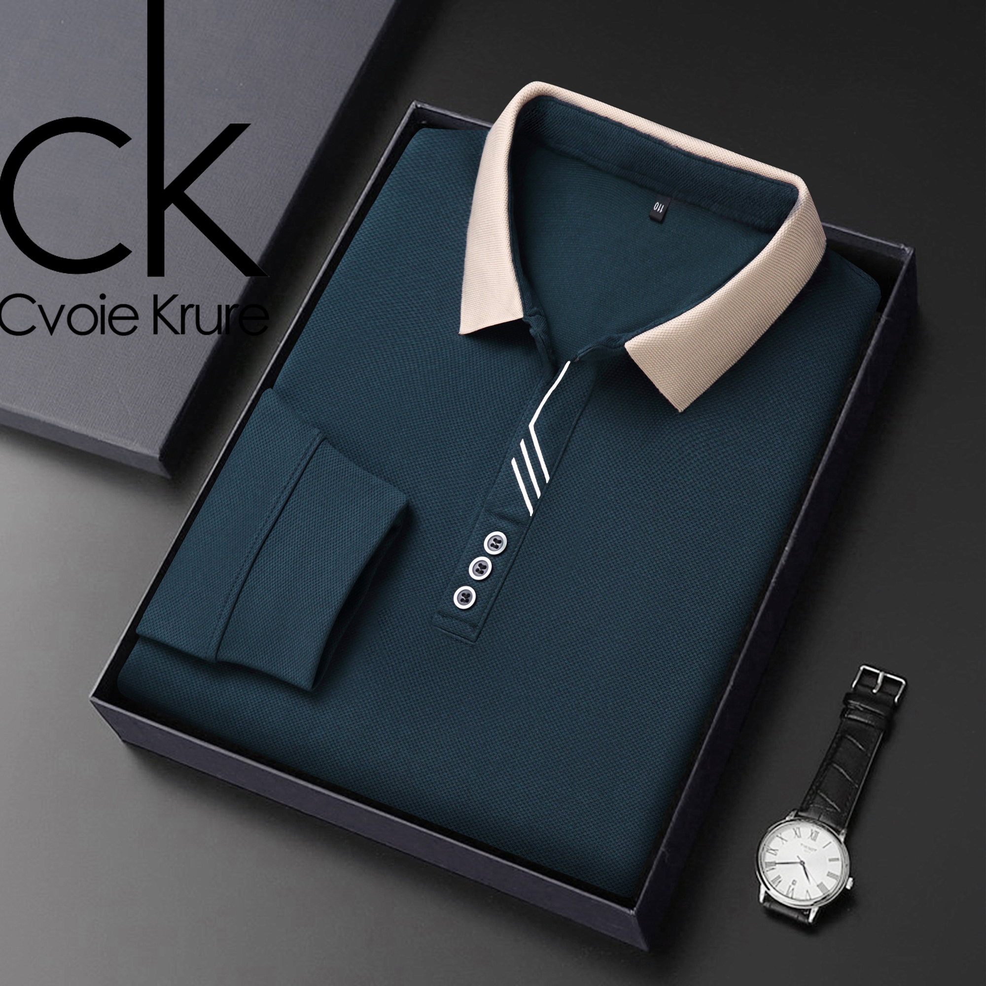 CK 2025男士长袖T恤翻领新款秋季polo衫高档中青年纯色打底衫