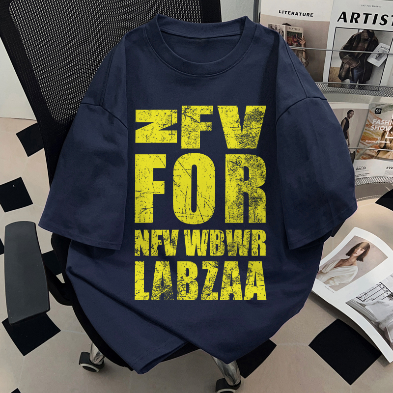 jtrt美式重磅短袖男女夏季字母印花设计感藏青色t恤宽松纯棉上衣